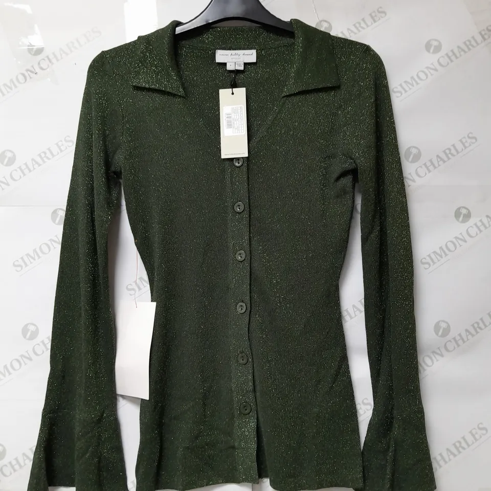 NEVER FULLY DRESSED LADIES CARDIGAN GREEN WITH GLITTER DETAIL SIZE S