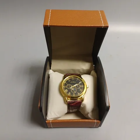 MENS LA BANUS WATCH – GOLD COLOUR CASE – LEATHER STRAP – GIFT BOX