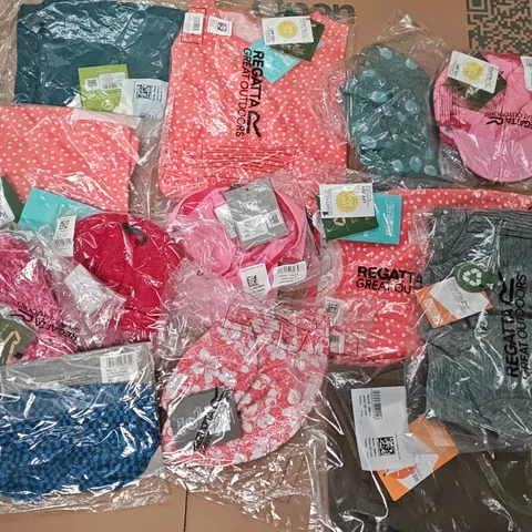 LOT OF 13 ASSORTED BRAND NEW REGATTA CLOTHING ITEMS TO INCLUDE DRESSES, HATS AND TROUSERS - VARIOUS KIDS SIZES