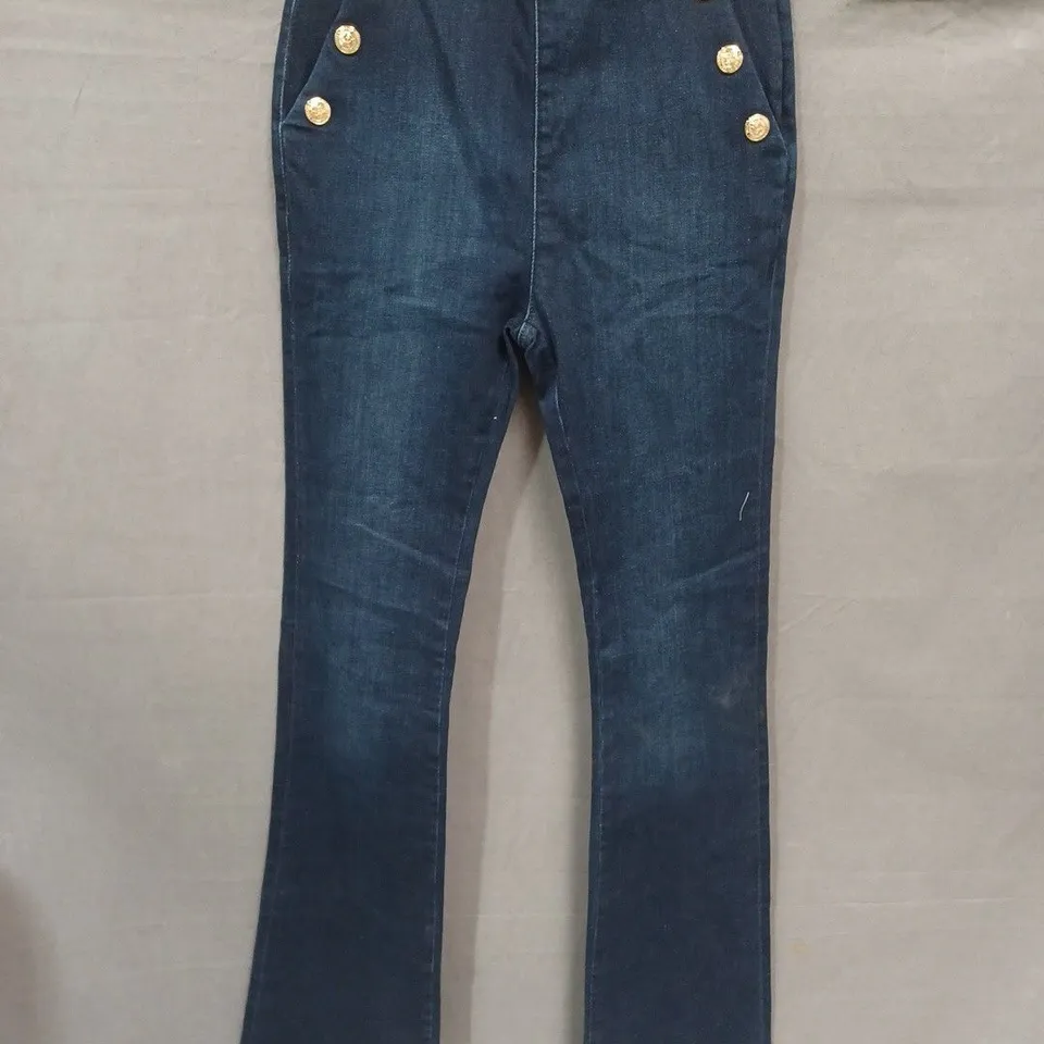 HOLLAND COOPER JEANS – FLARED DENIM, DEEP INDIGO, UK 8 LONG (8L)