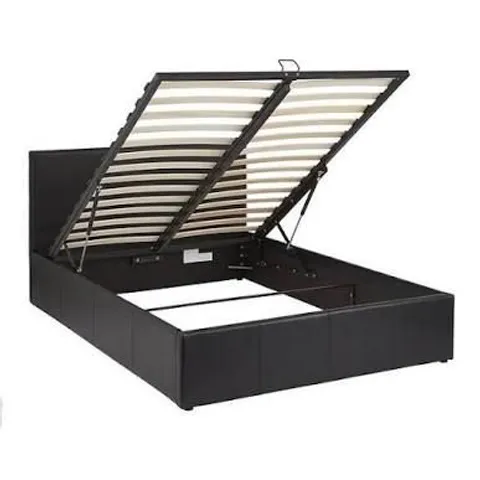 BOXED MARSTON KING SIZE FAUX LEATHER END LIFT UP STORAGE OTTOMAN BED - BLACK (2 BOXES)