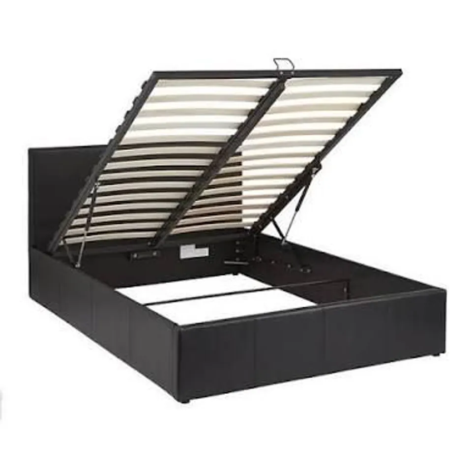 BOXED MARSTON KING SIZE FAUX LEATHER END LIFT UP STORAGE OTTOMAN BED - BLACK (2 BOXES)