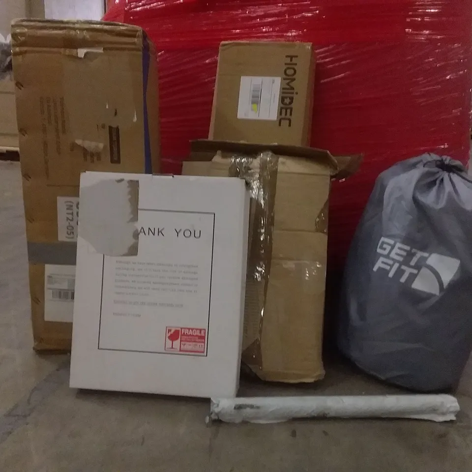 PALLET OF ASSORTED ITEMS INCLUDING METAL WALL CLOCK, ZAPMATIK , STORAGE BASKET ,FOLDER,CHOPPING BOARD SET 