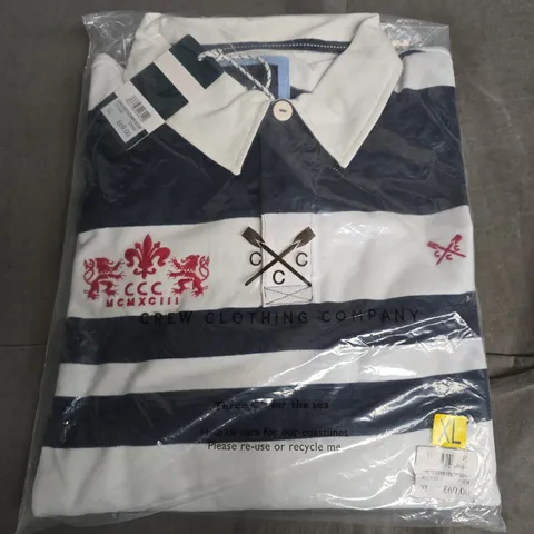 BAGGED CREW CLOTHING COMPANY LONG SLEEVE STRIPE RUGBY TOP IN NAVY/WHITE STRIPE - XL