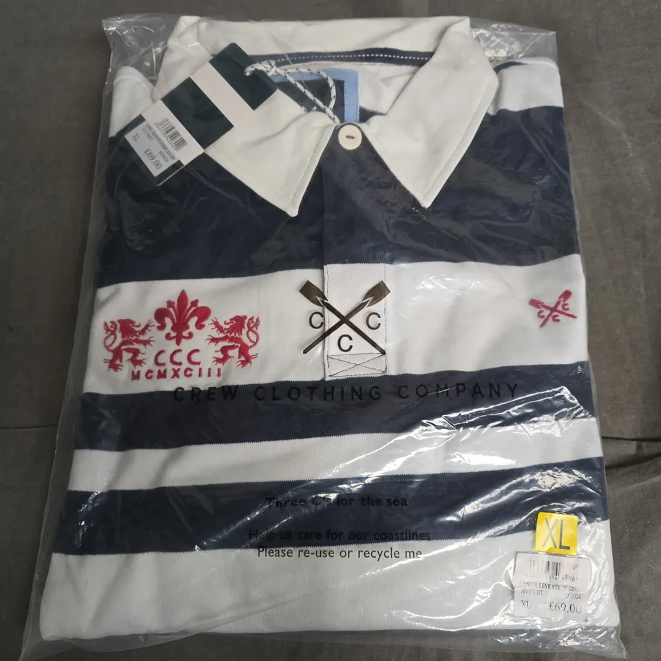 BAGGED CREW CLOTHING COMPANY LONG SLEEVE STRIPE RUGBY TOP IN NAVY/WHITE STRIPE - XL