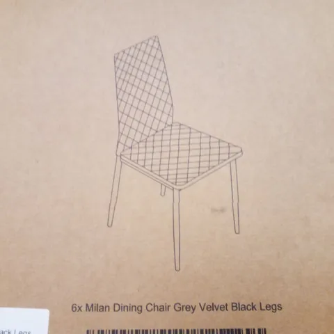 BOXED SET OF 6 MILAN DINING CHAIRS - GREY VELVET FABRIC 