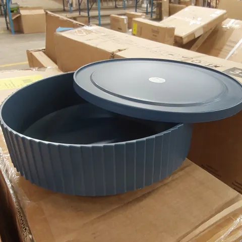 BOXED TAR HONG PLEATS CIRCLE PLASTIC PLANT POT INDIGO BLUE 10.79CM H X 30.91CM W