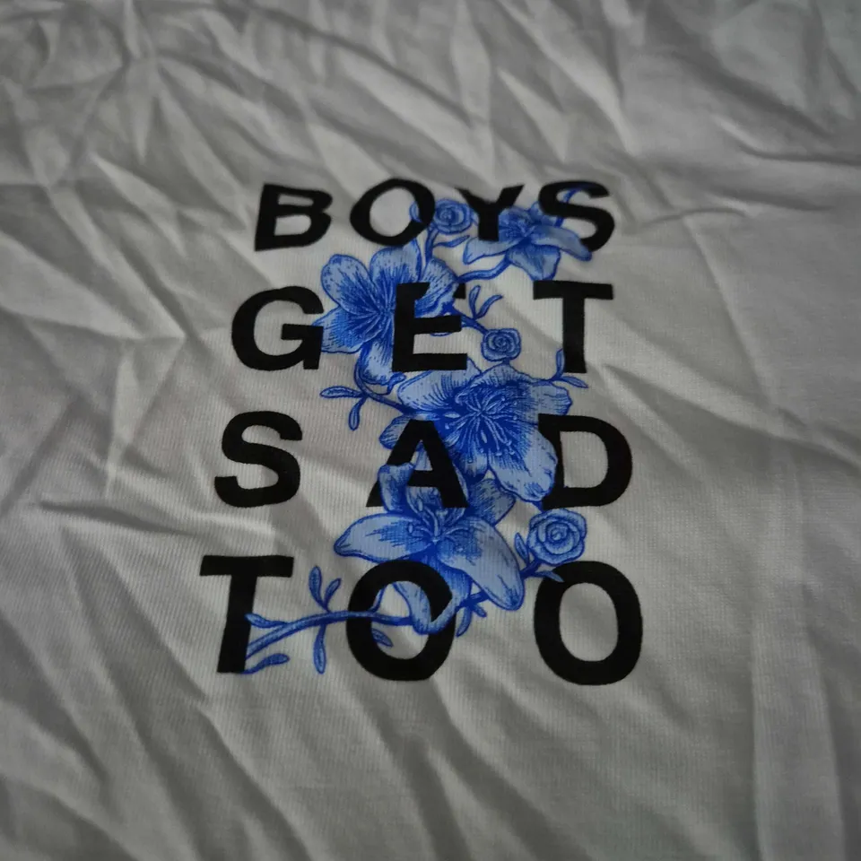 BOYS GET SAD TOO WHITE TEE SIZE M 