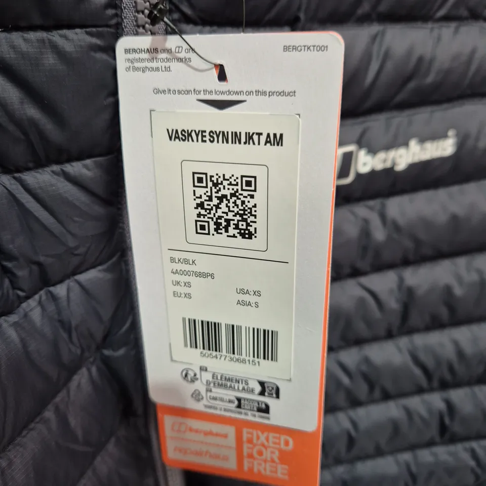 BERGHAUS PUFFER HOODED JACKET – BLACK, UK XS