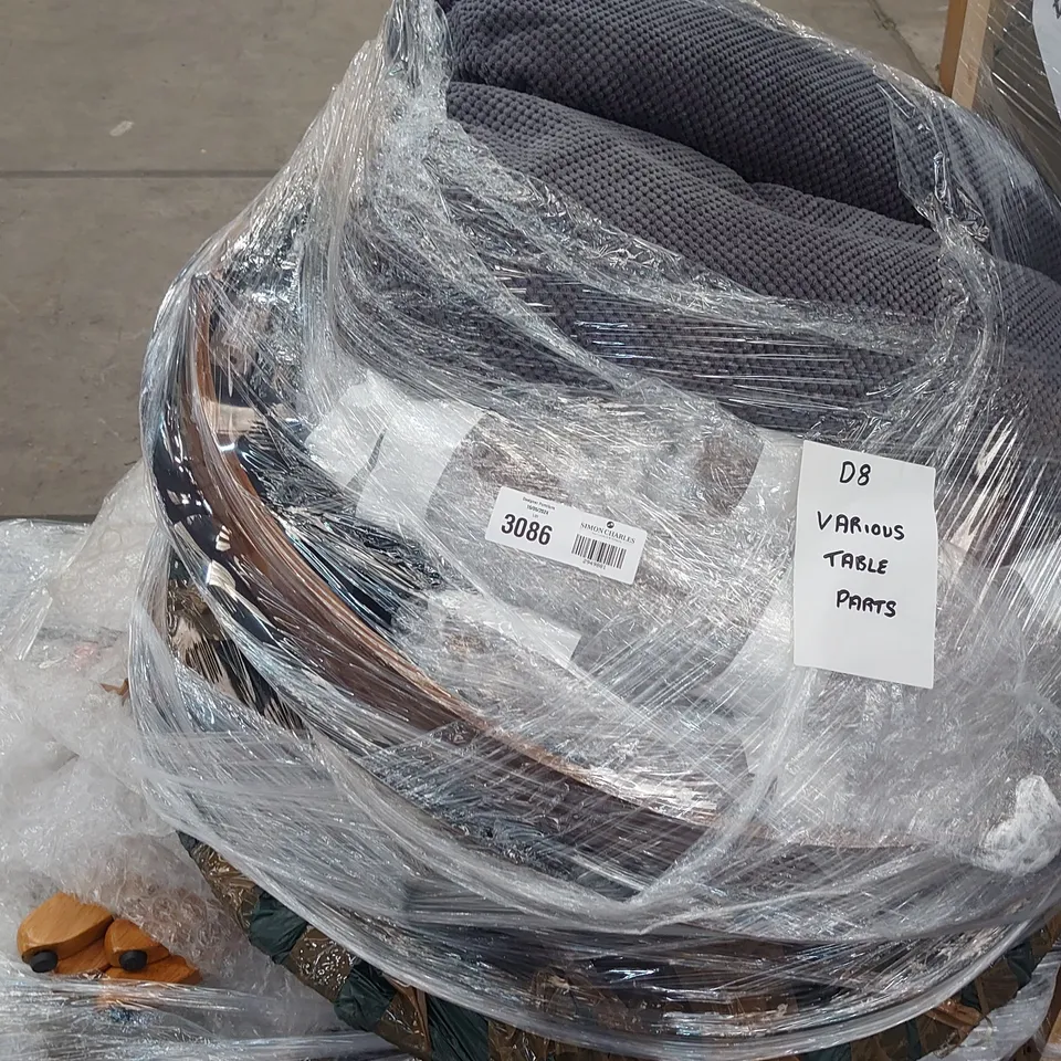 PALLET OF ASSORTED TABLE PARTS 