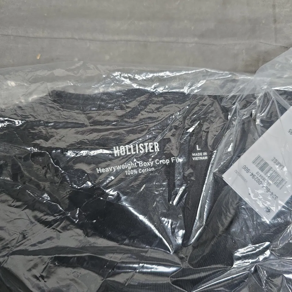 BAGGED HOLLISTER HEAVYWEIGHT BOXY CROP FIT T-SHIRT – BLACK, SIZE L, 100% COTTON