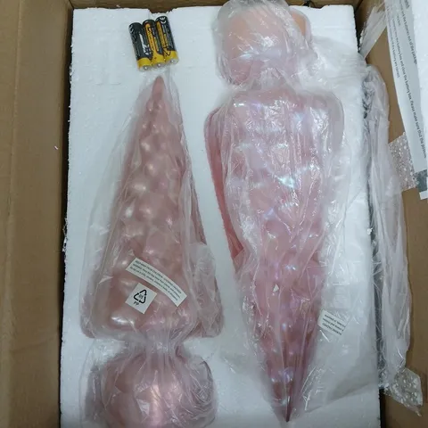 HOME STORIES PINK ROTATING GLASS CHRISTMAS TREE SET OF 2 – PRE-LIT