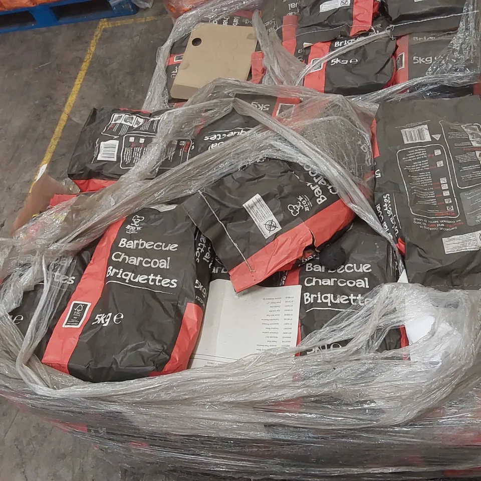 PALLET CONTAINING A LARGE QUANTITY OF CHARCOAL BRIQUETTE BAGS 