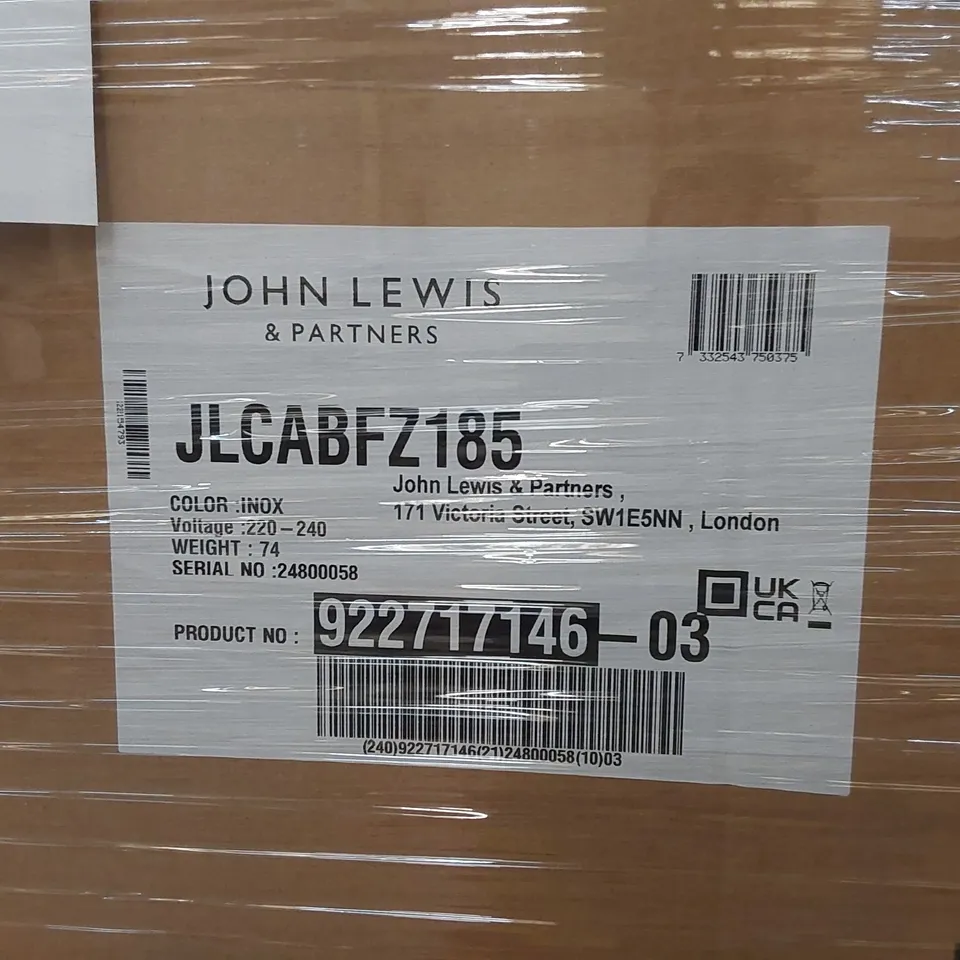 JOHN LEWIS JLCABFZ185 FREESTANDING FREEZER, STAINLESS STEEL
