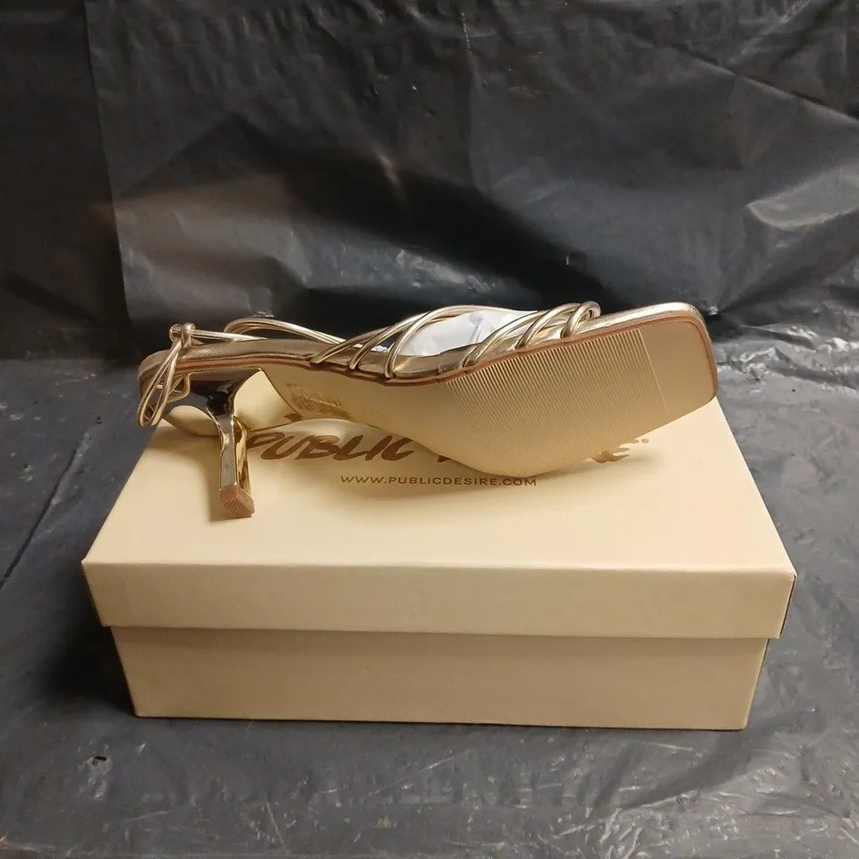 PUBLIC DESIRE GOLD STRAPPY HIGH HEEL SANDALS UK 5