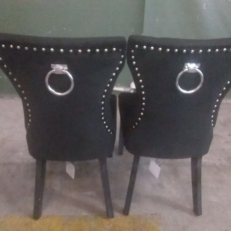 SET OF 2 KENSINGTON BLACK VELVET BUTTON BACK DINING CHAIRS (BLACK LEG)