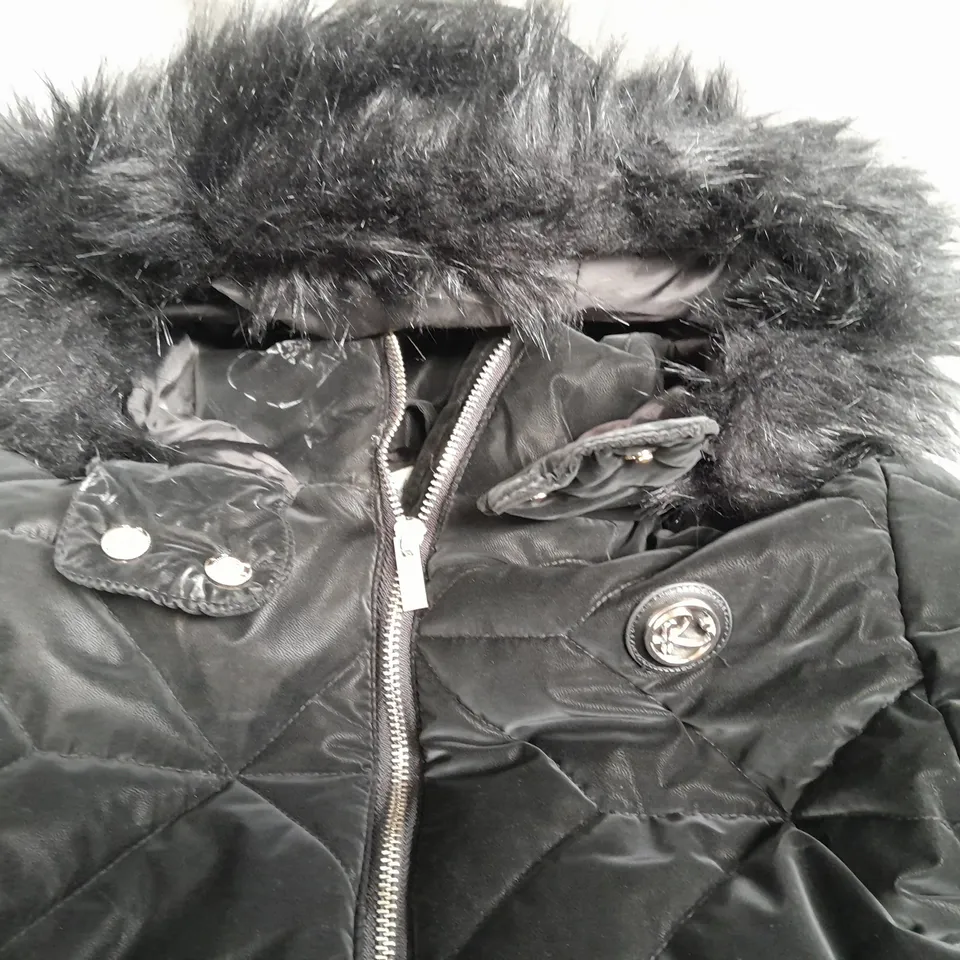 RIVER ISLAND KIDS BLACK HOODED COAT - 11/12 YRS