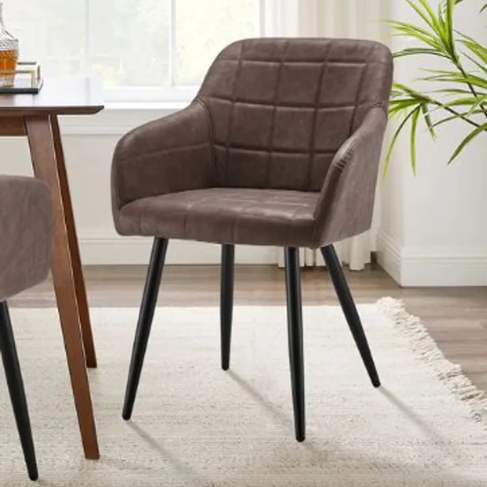 BOXED BLOOR SET OF TWO BROWN FAUX LEATHER DINING CHAIRS