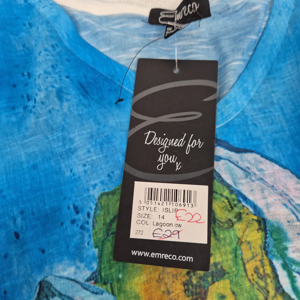 EMRECO WOMEN'S TOP – ISLIP STYLE, LAGOON BLUE, UK 14
