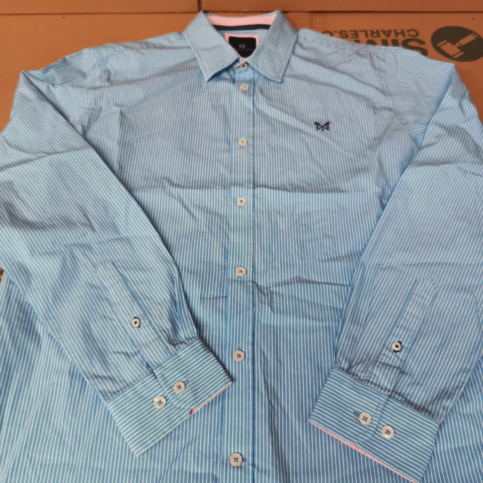 CREW CLOTHING COMPANY PIN STRIPE BUTTON SHIRT - SIZE XL