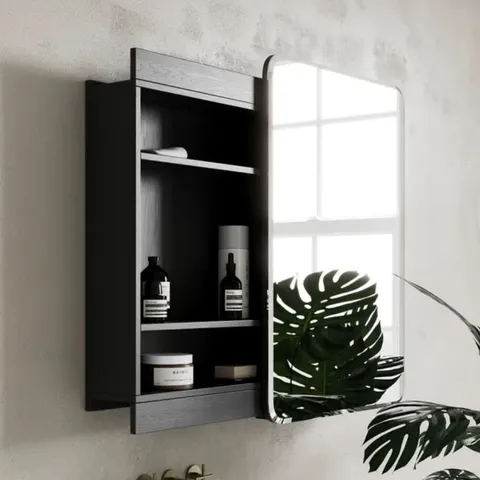 BOXED FULTON BATHROOM MIRROR WALL CABINET - BLACK (1 BOX)