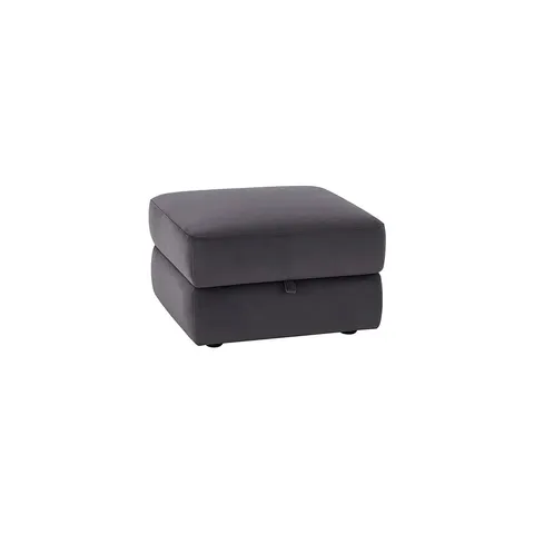 BOXED OAK FURNITURE LAND SALENTO STORAGE FOOTSTOOL IN GREY FABRIC