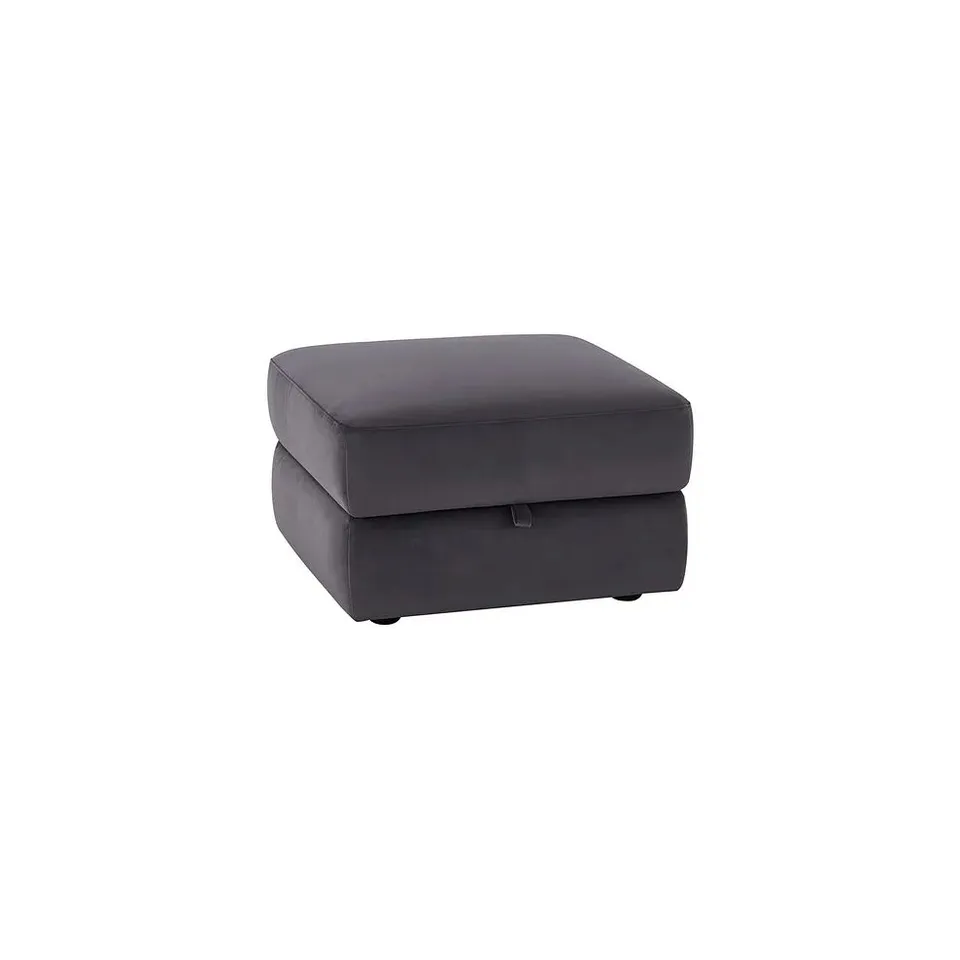 BOXED OAK FURNITURE LAND SALENTO STORAGE FOOTSTOOL IN GREY FABRIC RRP £449.99