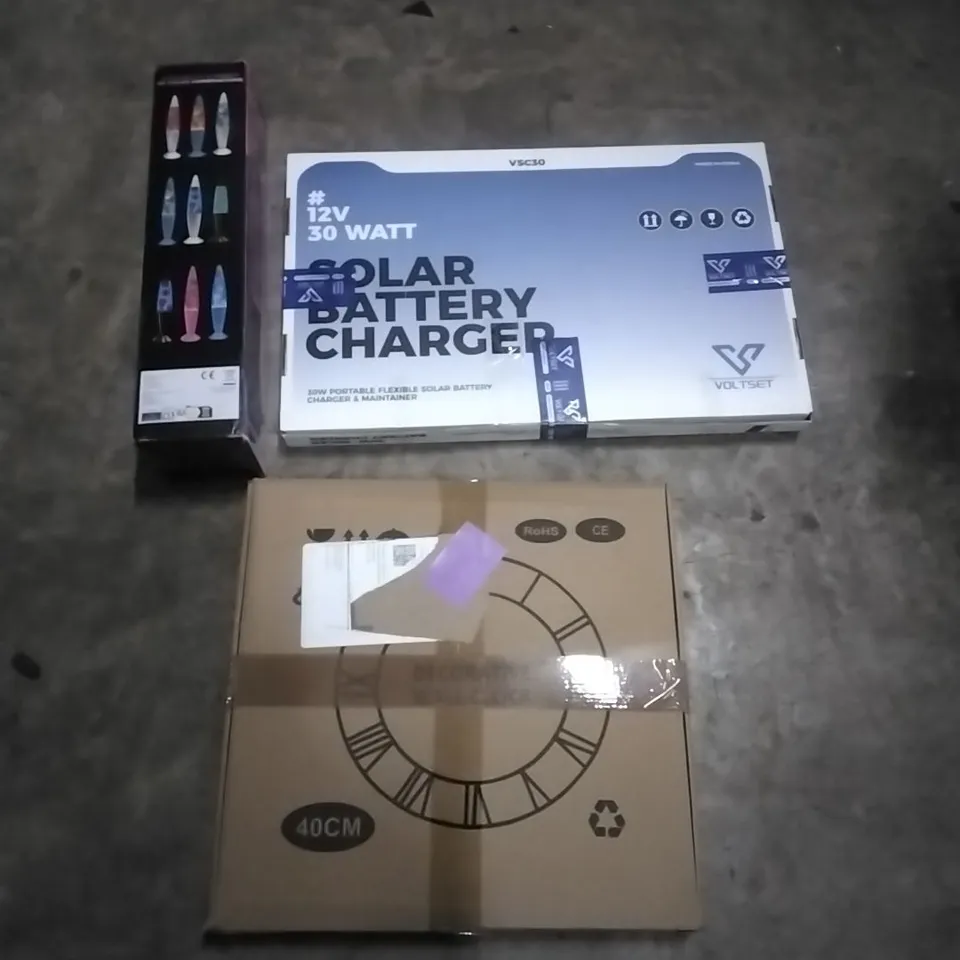 PALLET OF HOUSEHOLD ITEMS TO INCLUDE LAMP LIGHT,SOLAR BATTERY CHARGER, WALL CLOCK, LED DARTBOARD LIGHT,PICTURE FRAME AND OTHER ASSORTED ITEMS...