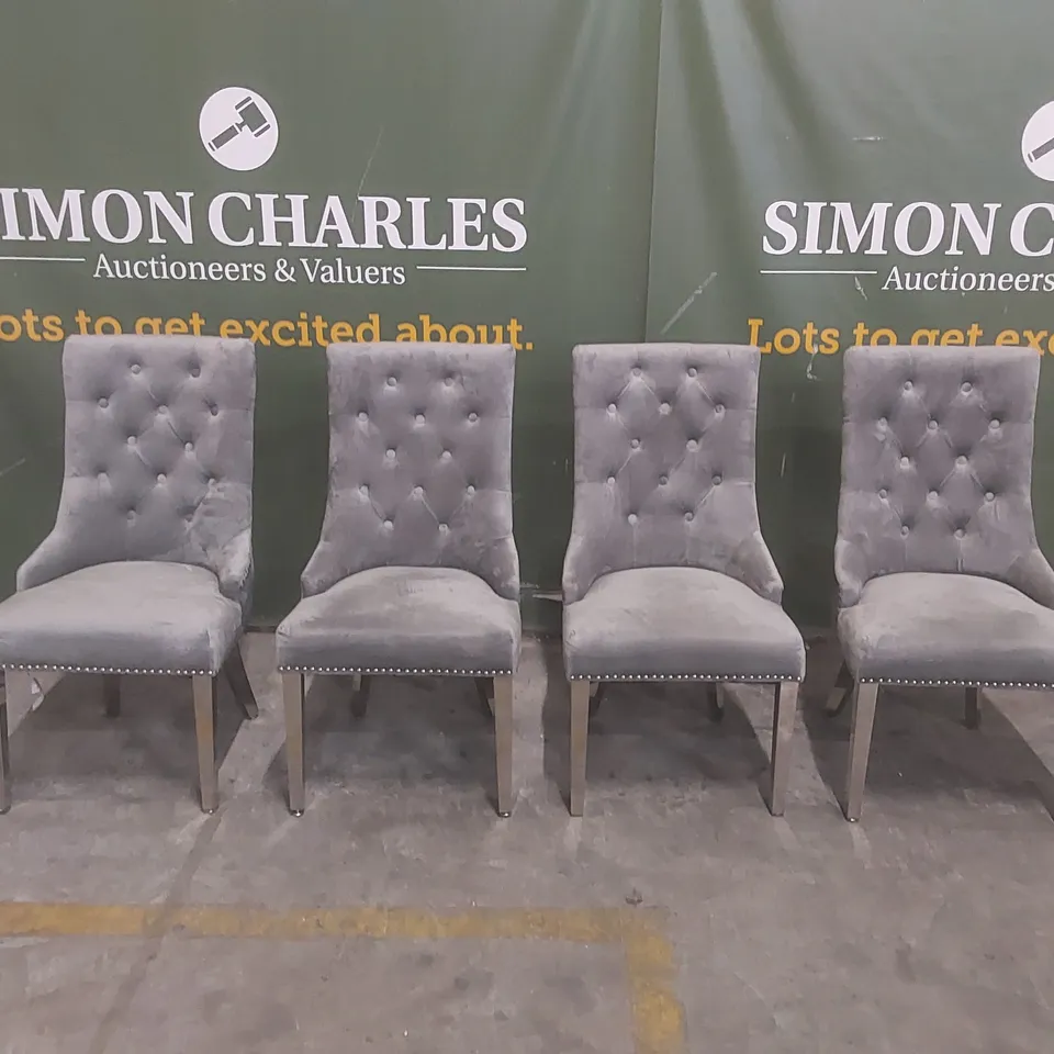 SET OF 4 DESIGNER VELVET UPHOLSTERED BUTTON BACK DINING CHAIRS 