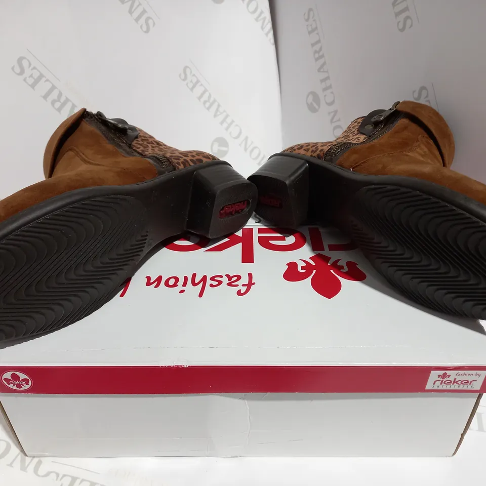 BOXED PAIR OF RIEKER TAN ANKLE BOOTS  - SIZE 4