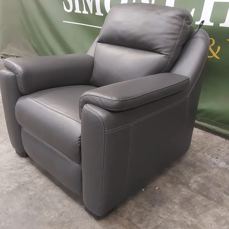 QUALITY DESIGNER ITALIAN MADE LEATHER ELECTRIC RECLINER ARMCHAIR - DARK GREY