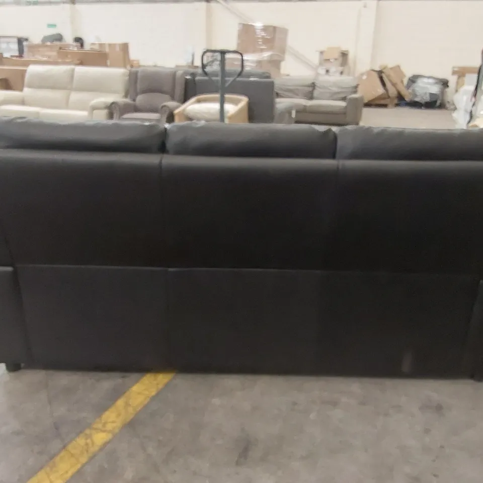 QUALITY DESIGNER ALBION STATIC FAUX LEATHER 3 SEATER SOFA - BLACK