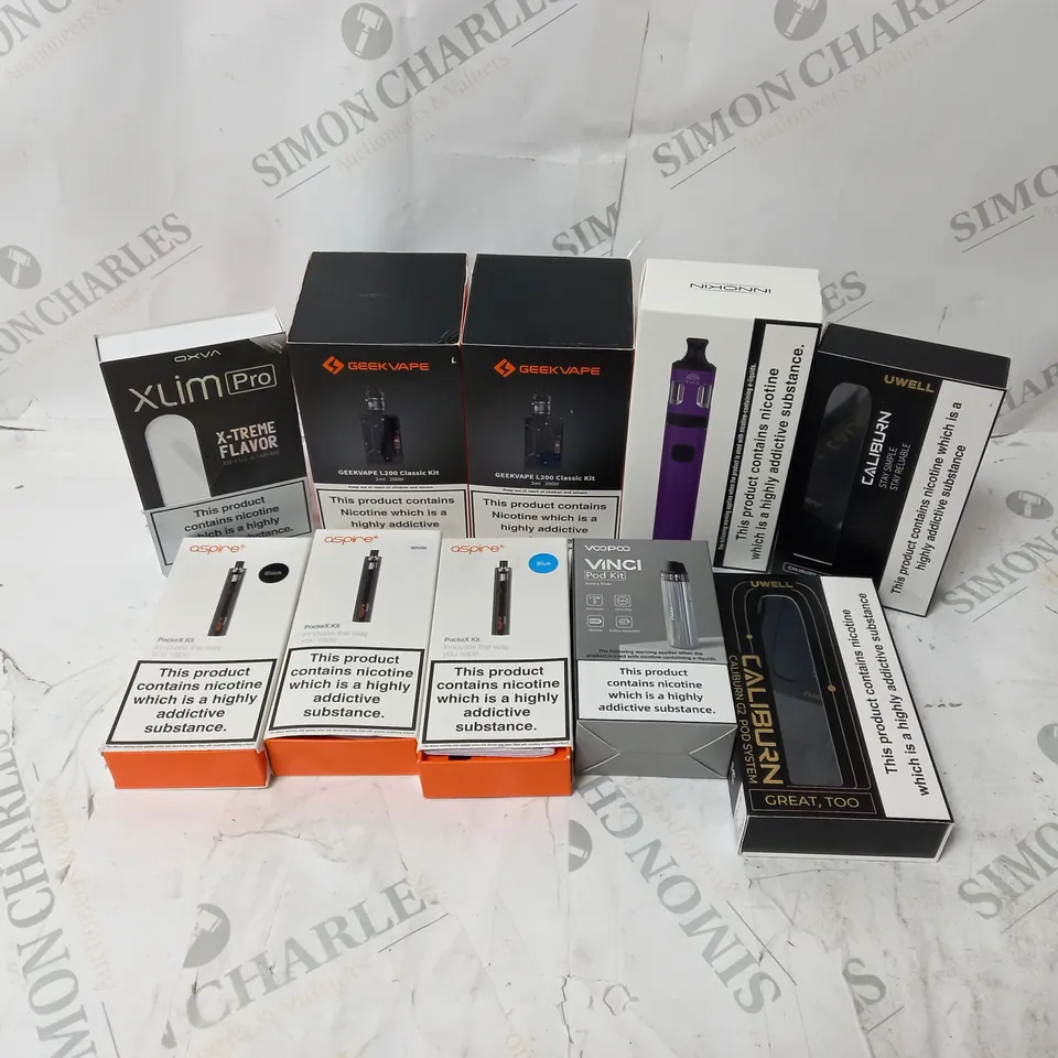 BOX OF APPROXIMATELY 10 ASSORTED E-CIG PRODUCTS TO INCLUDE OXVA, GEEKVAPE, VOOPOO 