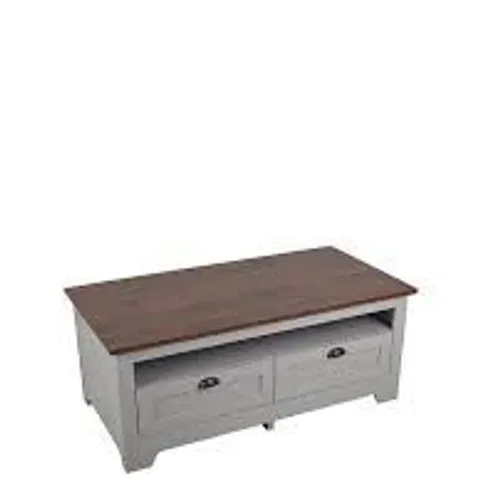 BOXED DEVON STORAGE COFFEE TABLE GREY/WALNUT - 1OF1
