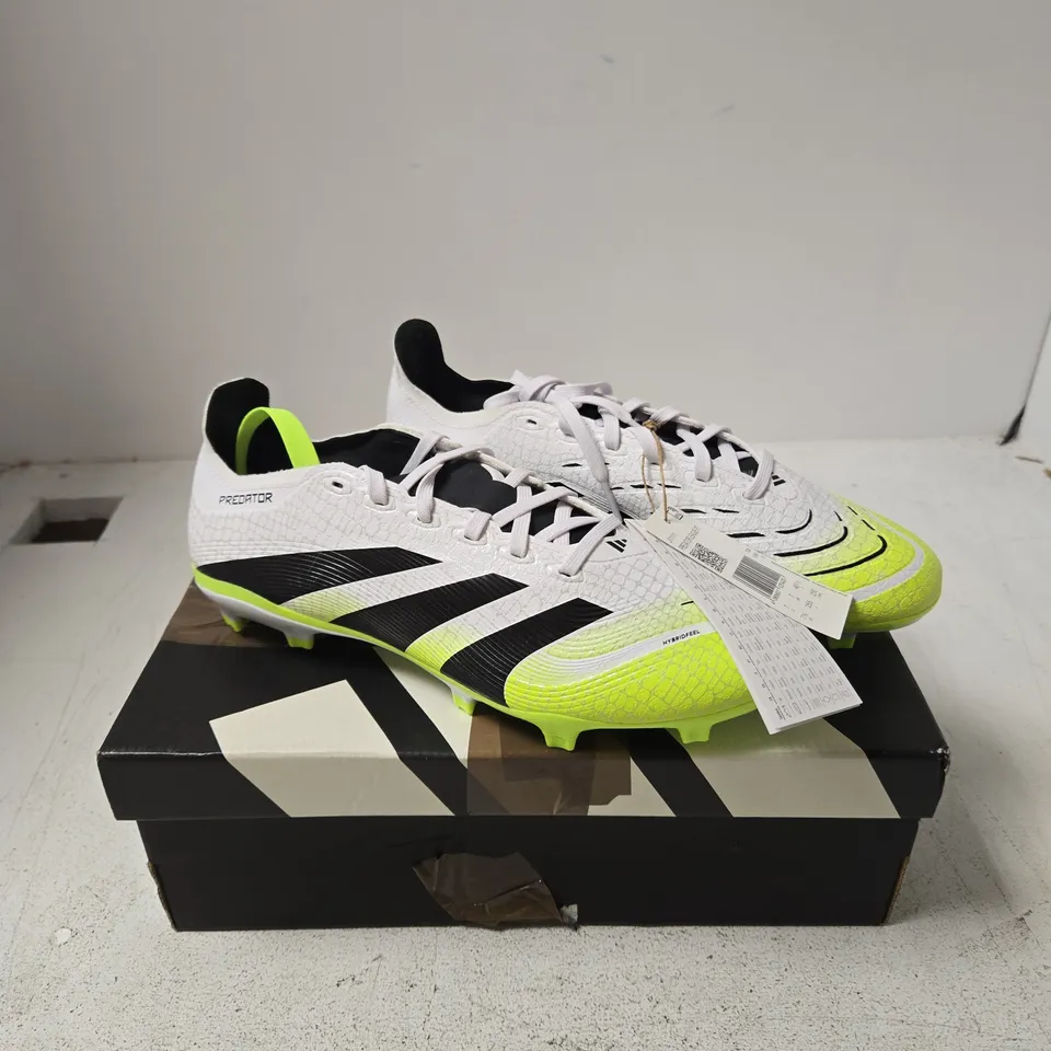 ADIDAS PREDATOR LEAGUE FG/MG FOOTBALL BOOTS – WHITE/BLACK/NEON, UK 7