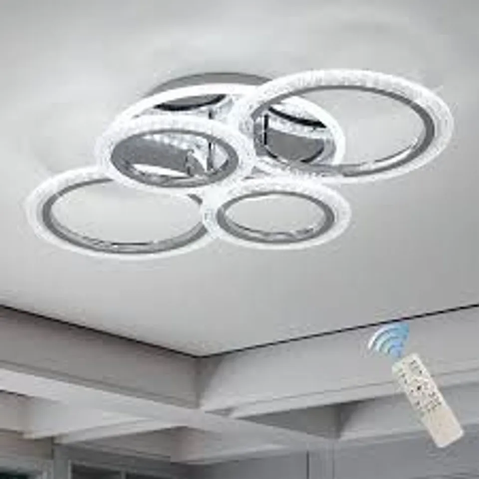 BOXED QCYUUI 58W DIMMABLE LED CEILING LIGHT, MODERN 4-RING ACRYLIC FLUSH MOUNT CHANDELIER