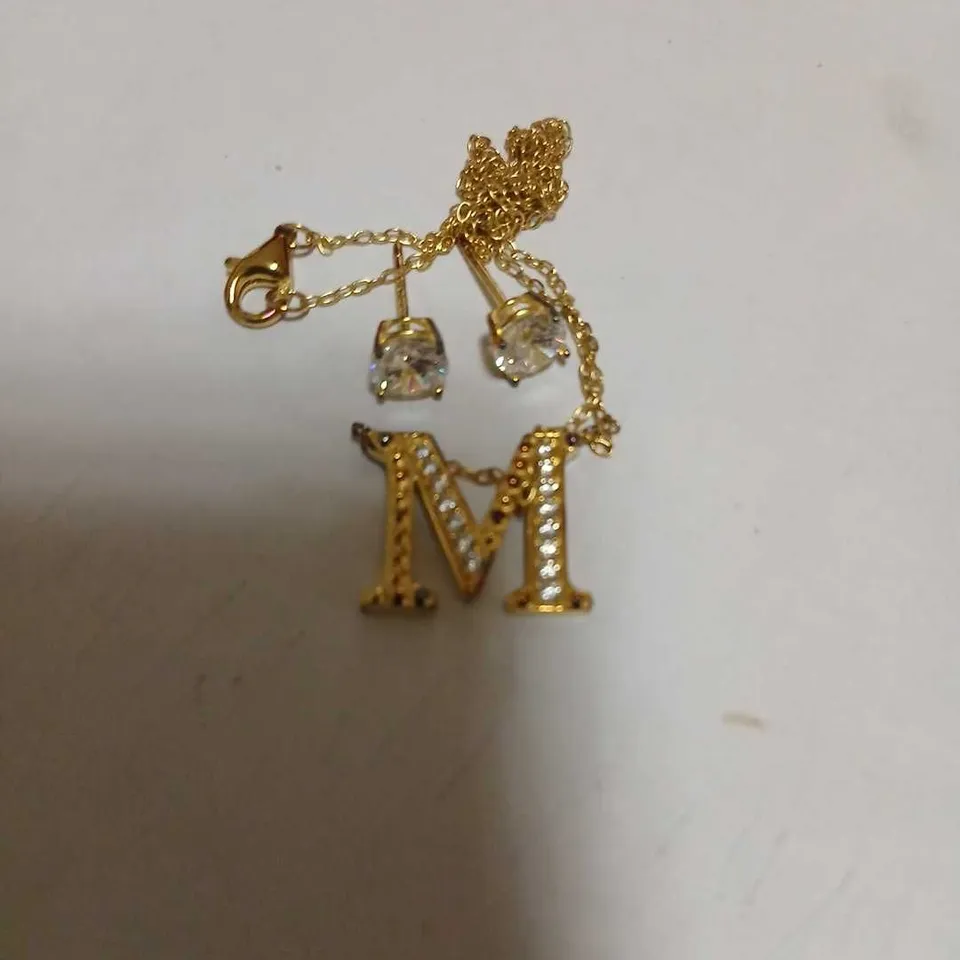 DIAMONIQUE 1.9CT TW INITIAL PENDANT & EARRING SET IN BAUBLE STERLING SILVER 