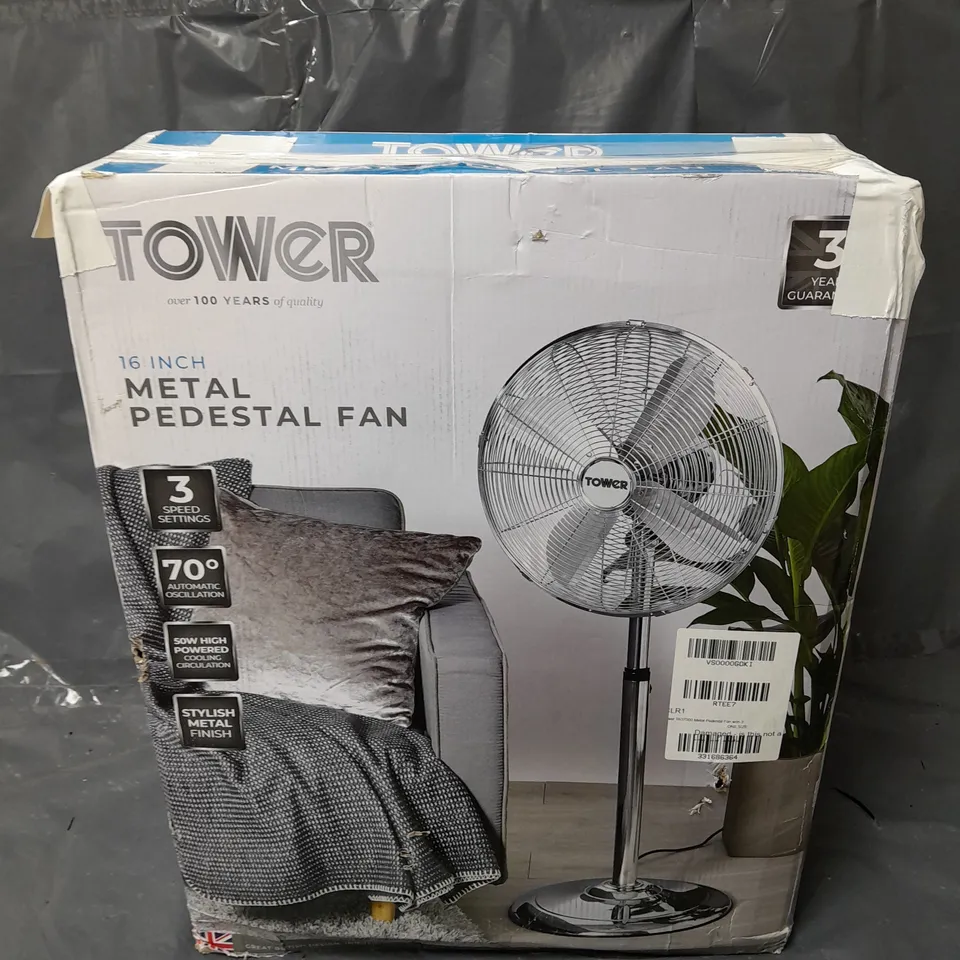 BOXED TOWER T637000 16 INCH METAL PEDESTAL FAN