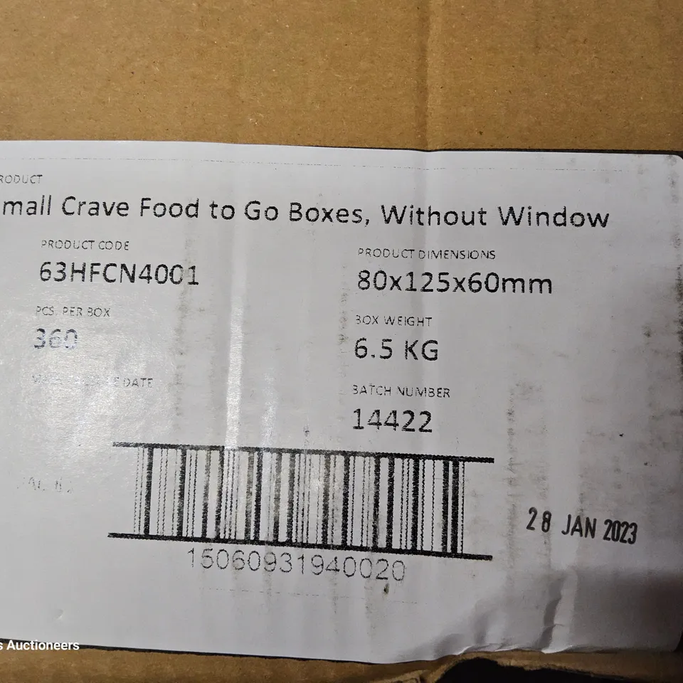 TWO CASE EACH CONTAINING APPROXIMATELY 360 SMALL CRAVE FOOD TO GO BOXES, WITHOUT WINDOW 80 × 125 × 60mm