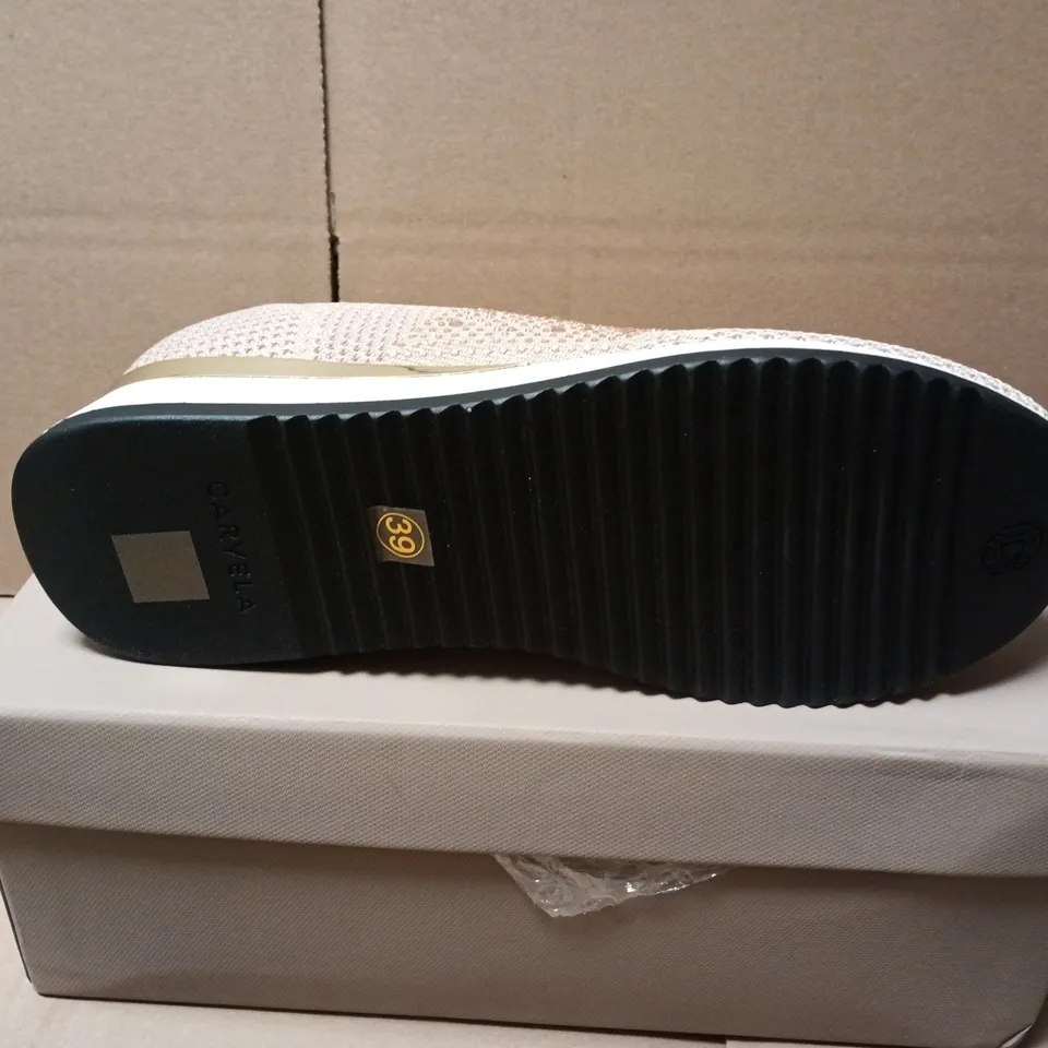 BOXED PAIR OF CARVELA PALE PINK FABRIC SNEAKERS - SIZE 39