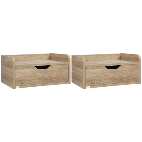 BOXED HOMCOM FLOATING NIGHTSTANDS SET OF 2, WALL MOUNTED BEDSIDE TABLE WITH DRAWER FOR BEDROOM, NATURAL (1 BOX)