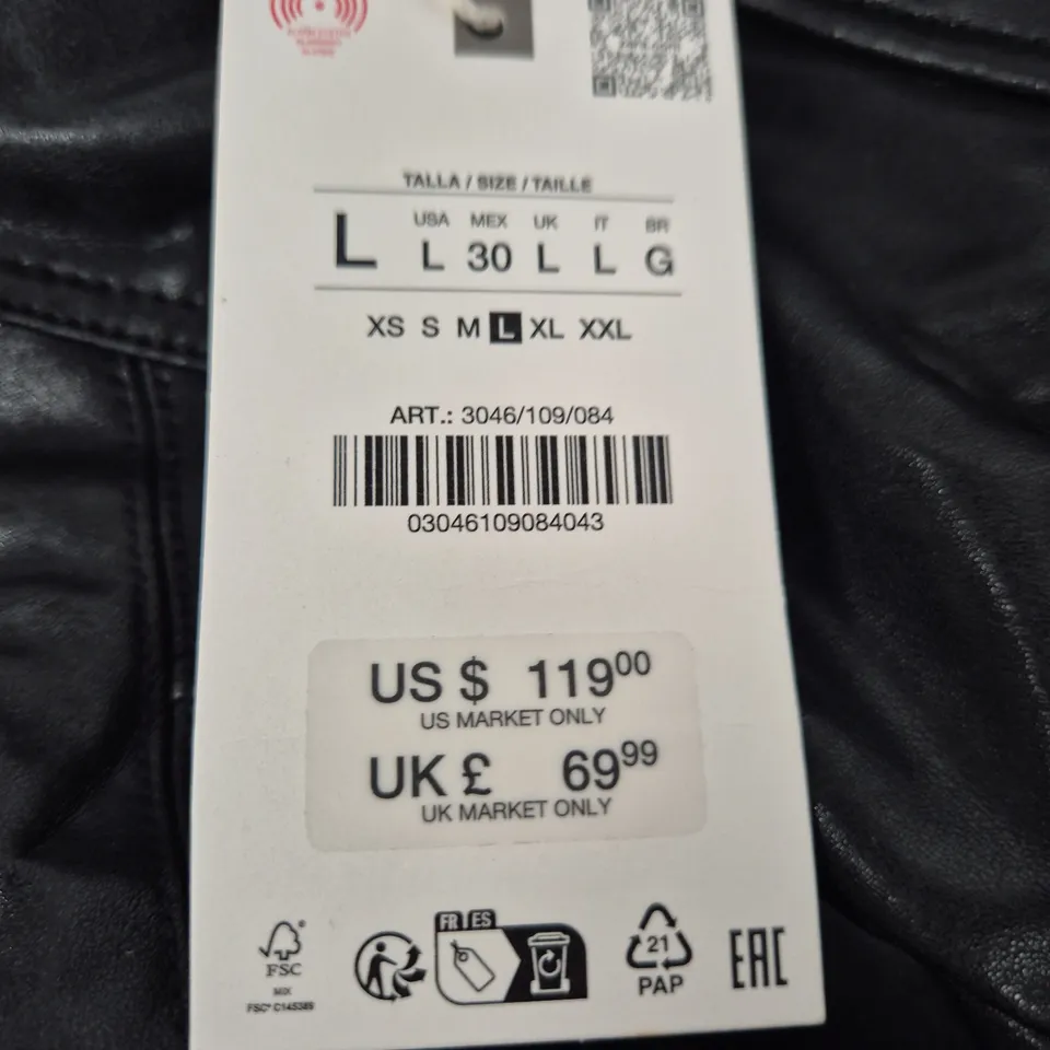 ZARA BLACK LEATHER-LOOK JACKET – WOMEN'S, UK SIZE L