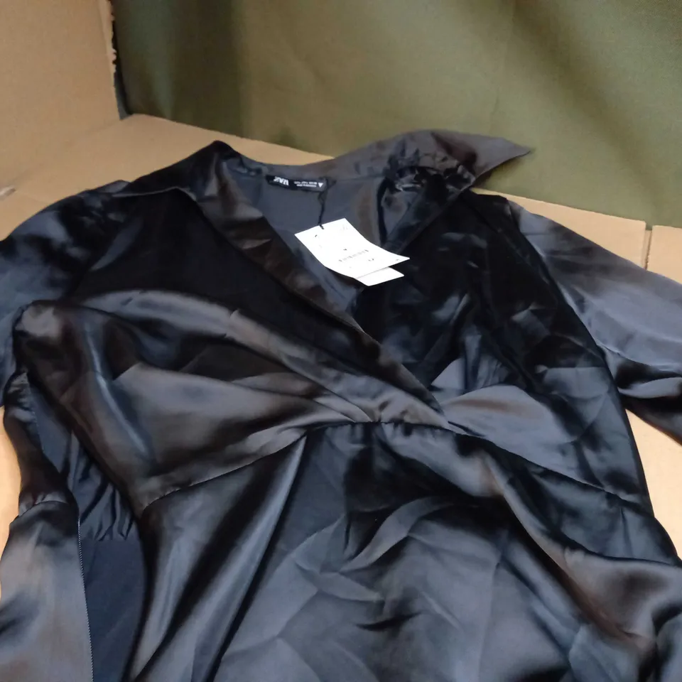 ZARA BLACK SATIN SHIRT DRESS - LARGE