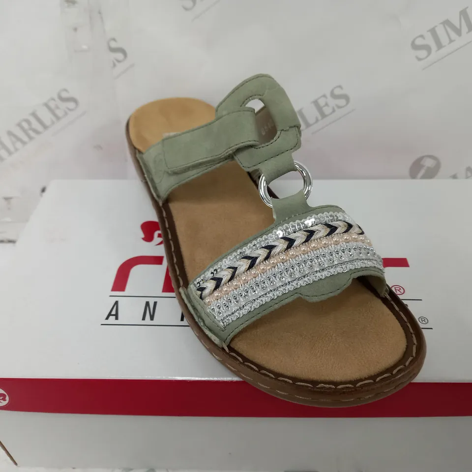RIEKER ANTISTRESS OPEN TOE SANDALS IN GREEN - SIZE 39