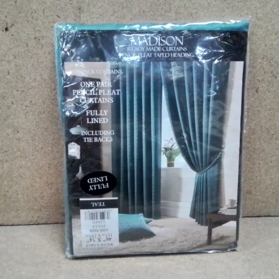 BAGGED MADISON 46" X 45" FULLED LINED CURTAINS -TEAL-