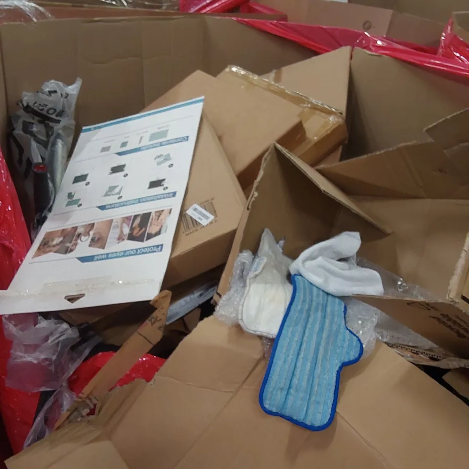 LARGE PALLET OF ASSORTED HOUSEHOLD PRODUCTS TO INCLUDE; ELORGZEM WALKING CANE, CRUTCHES, PICTURE FRAME, MUTE TOILET SEAT AND DUPRAY MULTI USE STEAM CLEANER