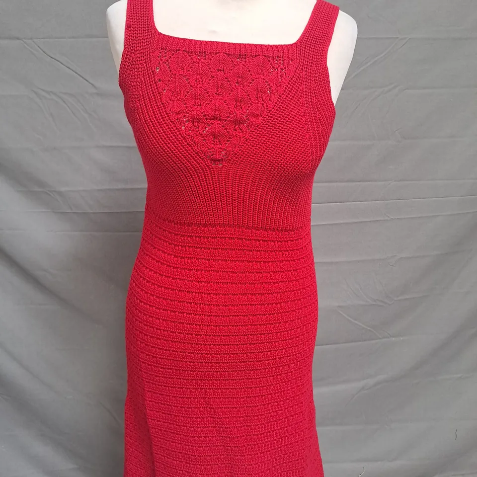 NOBODY'S CHILD MOCK CROCHET HIGH NECK MINI DRESS IN RED UK SIZE SMALL