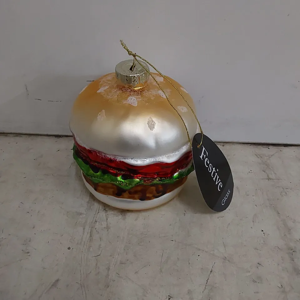 BOXED BURGER IN BUN FIGURINE CHRISTMAS ORNAMENT 