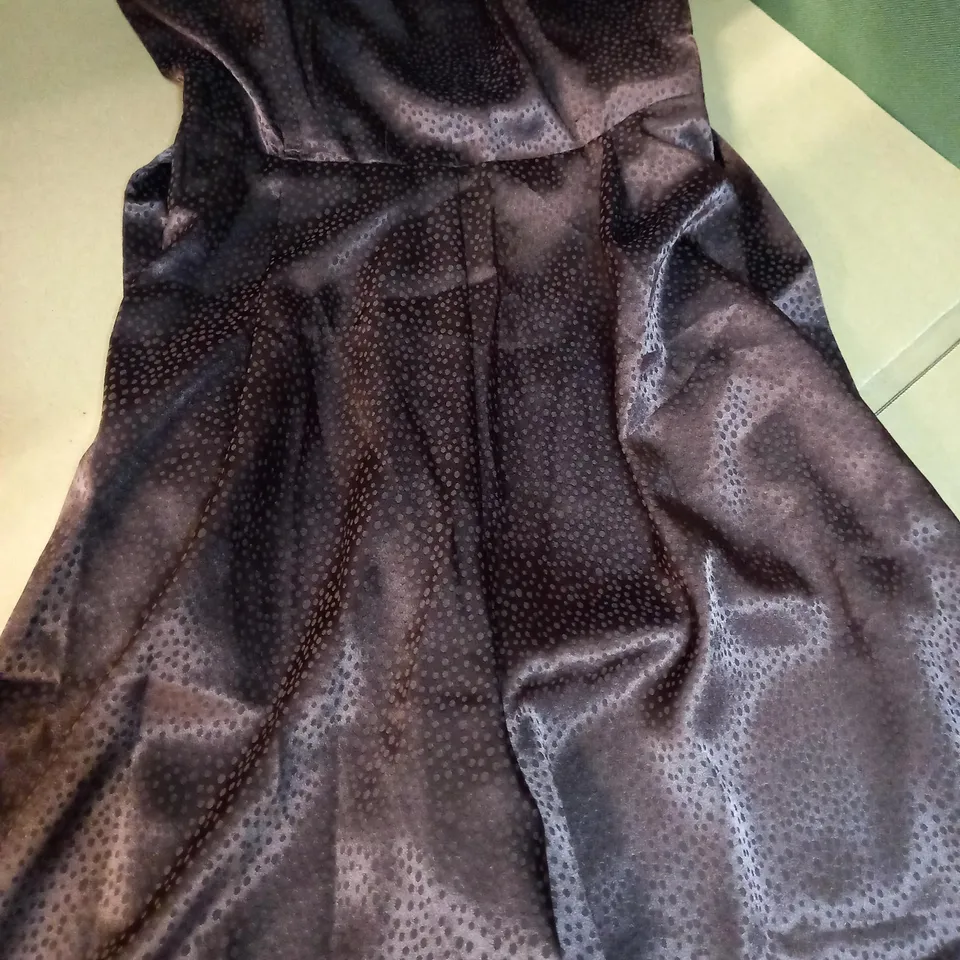 NEWLOOK CHOCOLATE/SPOT DETAILED SATIN STRAPLESS JUMPSUIT - SIZE 6