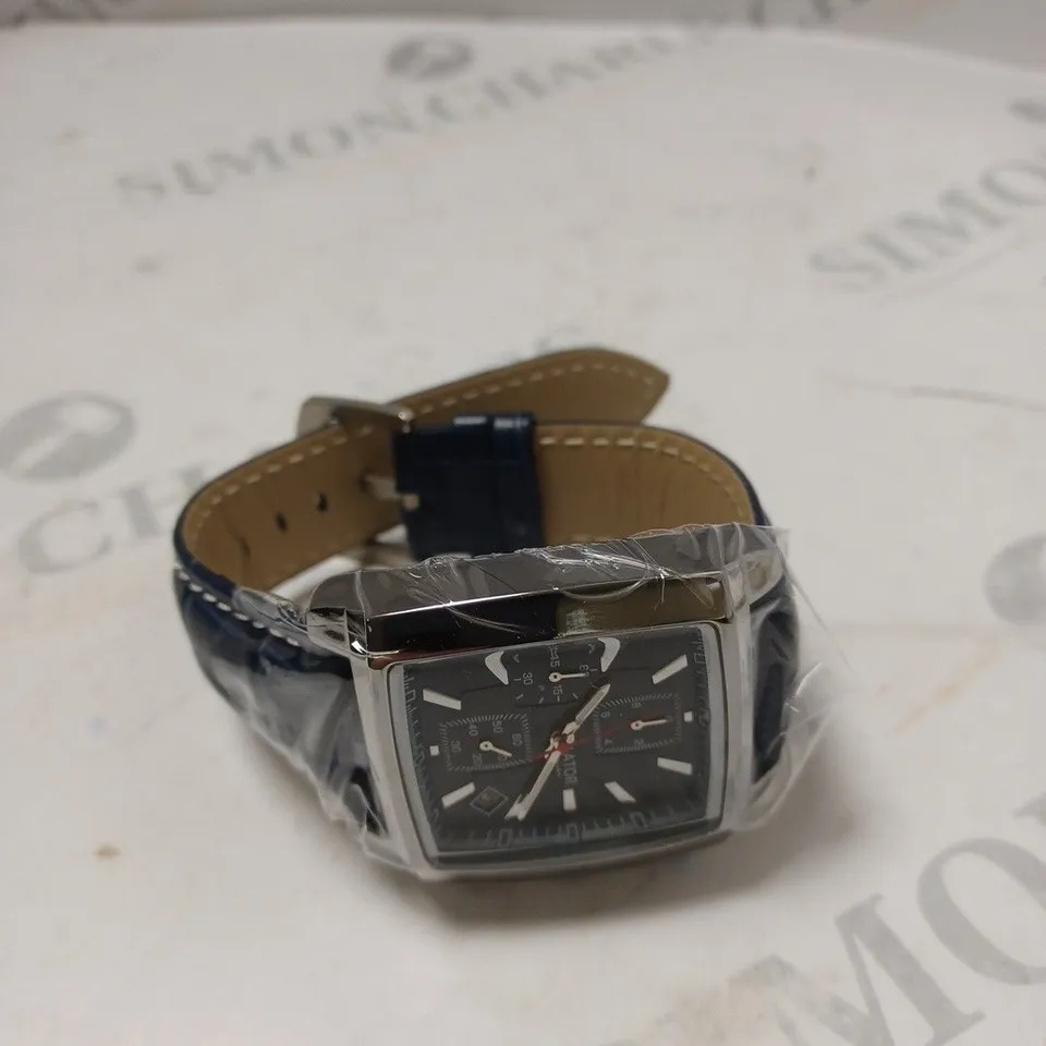 MENS LATOR CALIBRE L400 CHRONOGRAPH WATCH - SUB DIALS & DATE FUNCTION – BLUE DIAL & LEATHER STRAP